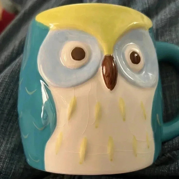 Vintage Owl Hand Painted Coffee Tea Soup Hot Chocolate Mug Green - Picture 8 of 8